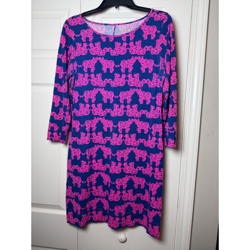Lilly Pulitzer Marlowe Dress Pack Your Trunk Elephant Navy Pink Pima Cotton M